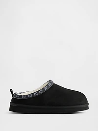 Kids Vegan Suede Sherpa-Lined Logo Slippers