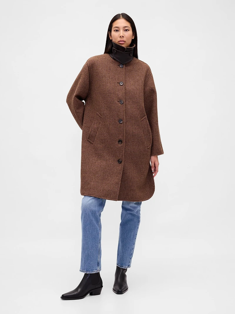 Wool-Blend Houndstooth Car Coat