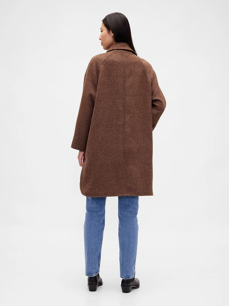 Wool-Blend Houndstooth Car Coat