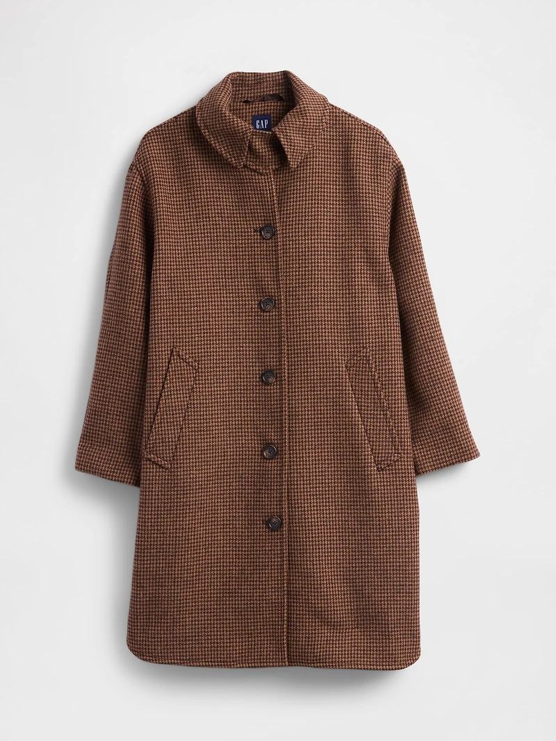 Wool-Blend Houndstooth Car Coat
