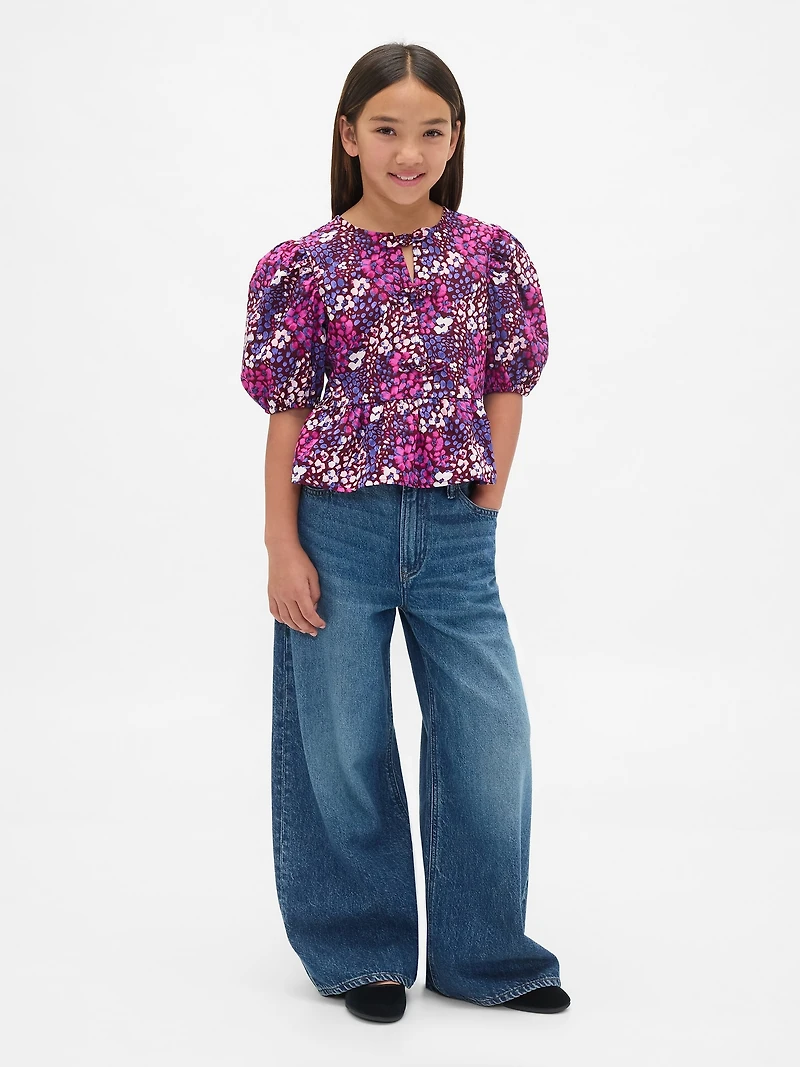Kids Puff-Sleeve Peplum Top