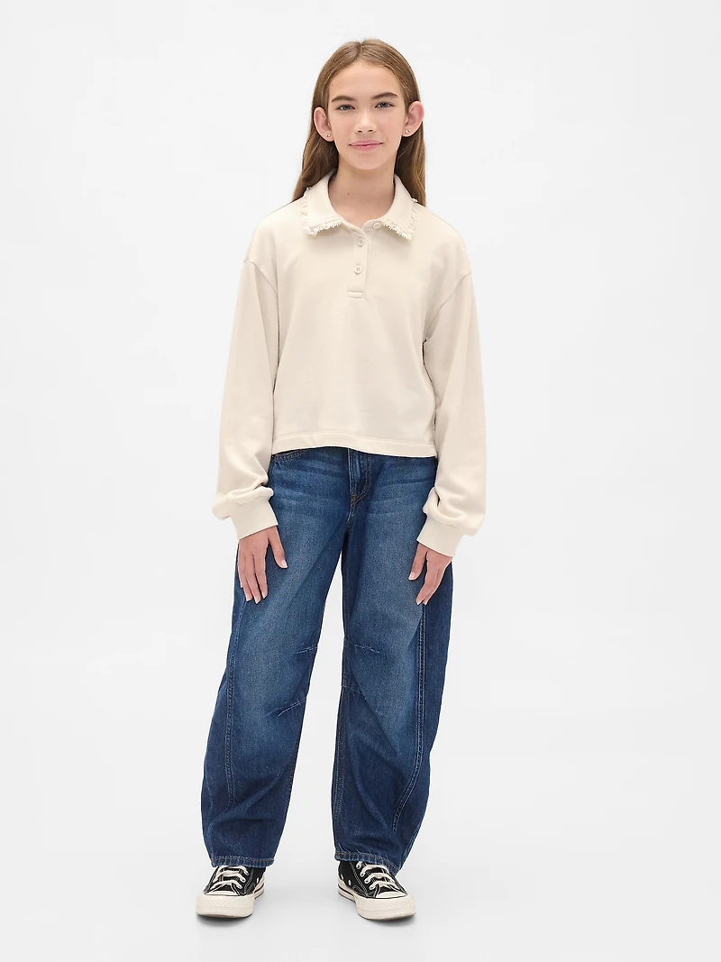 Kids French Terry Lace-Trim Polo Shirt Sweatshirt