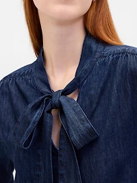 Denim Tie-Neck Shirt
