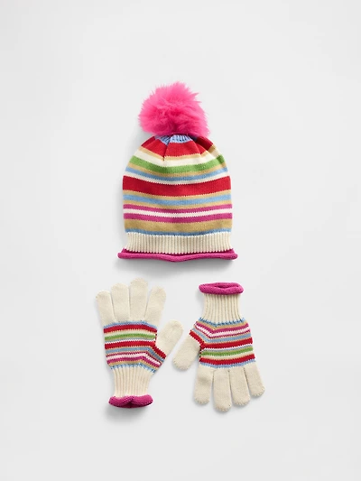 Kids Pom Hat & Gloves Set