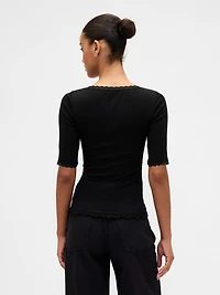 Modal Rib Lace-Trim Square-Neck T-Shirt