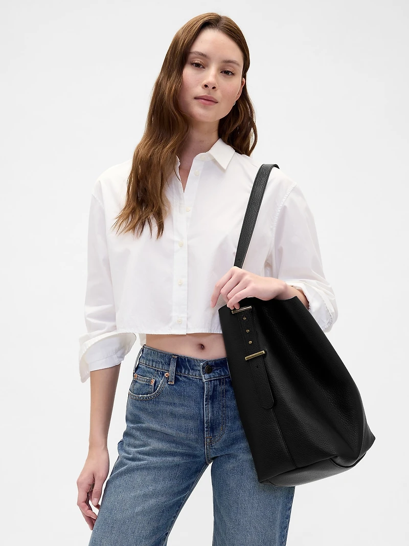 Vegan Leather Bucket Tote Bag