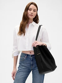 Vegan Leather Bucket Tote Bag