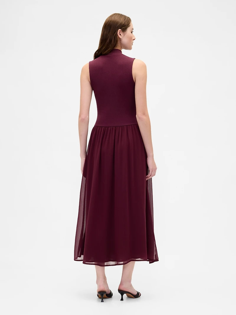 Modern Mockneck Mixed Media Maxi Dress