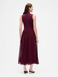 Modern Mockneck Mixed Media Maxi Dress