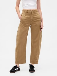 Mid Rise Twill Barrel Pants
