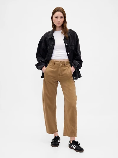 Mid Rise Twill Barrel Pants