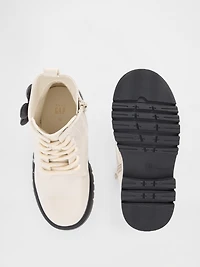 Toddler Vegan Leather Flower Lace-Up Boots