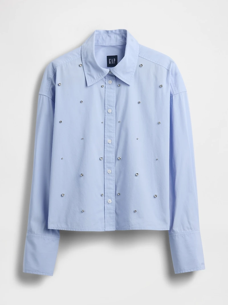 Organic Cotton Embellished Straight-Hem Crop Shirt