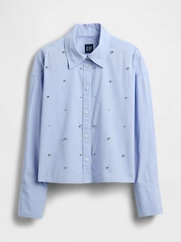 Organic Cotton Embellished Straight-Hem Crop Shirt