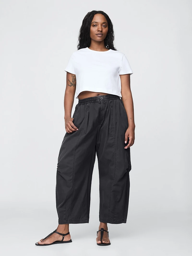 Mid Rise Twill Barrel Pants