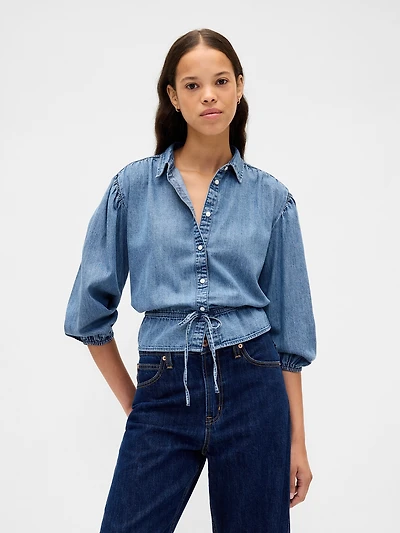 Denim Tie-Waist Shirt