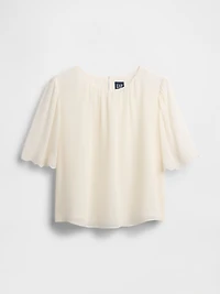 Scalloped Flutter-Sleeve Top