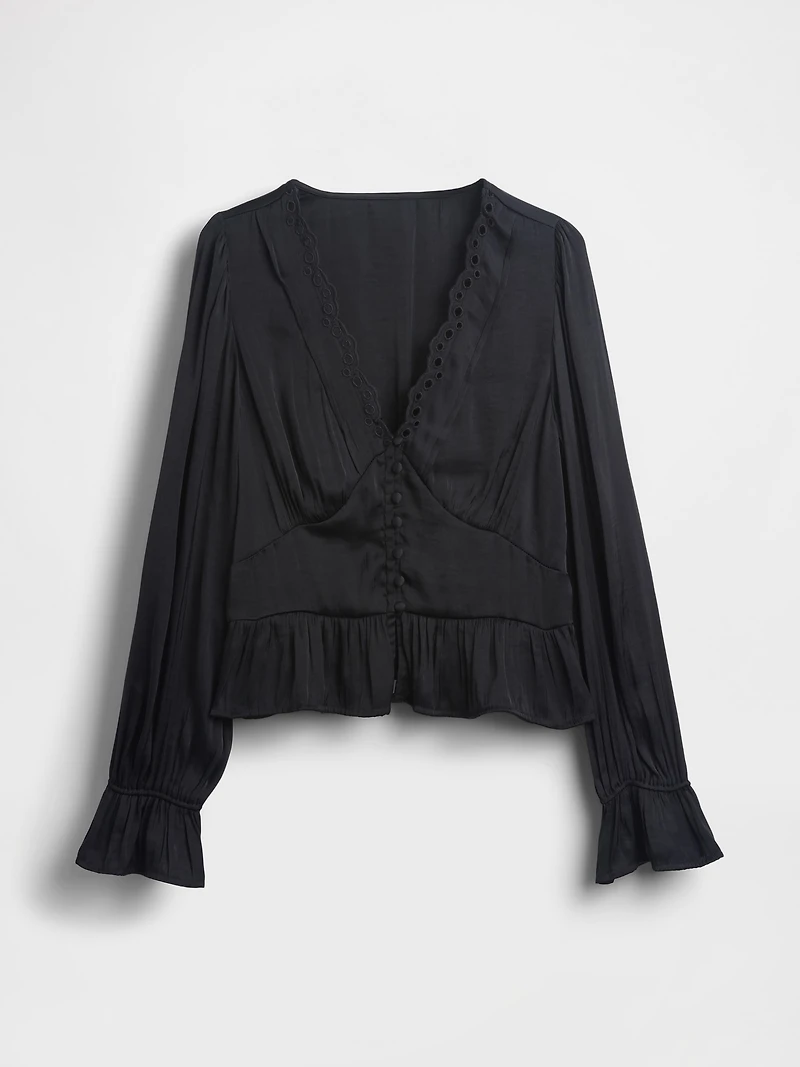 Eyelet V-Neck Peplum Top