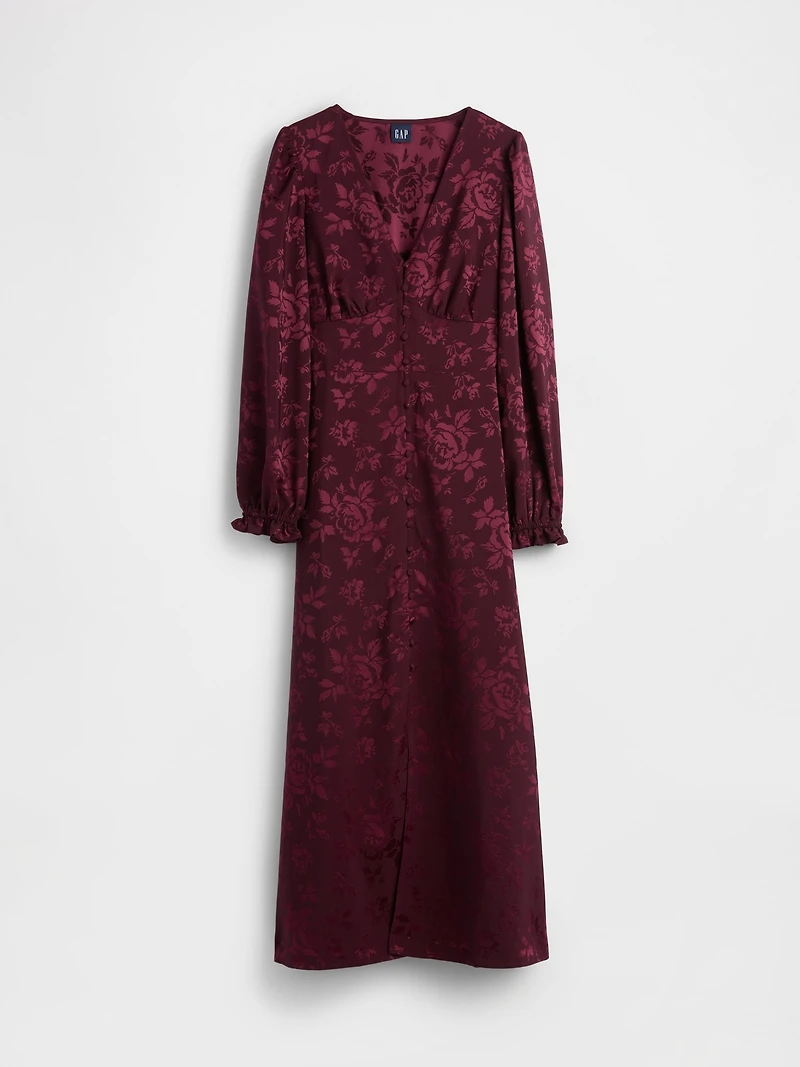 Button-Front V-Neck Maxi Dress