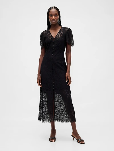 Lace V-Neck Midi Dress