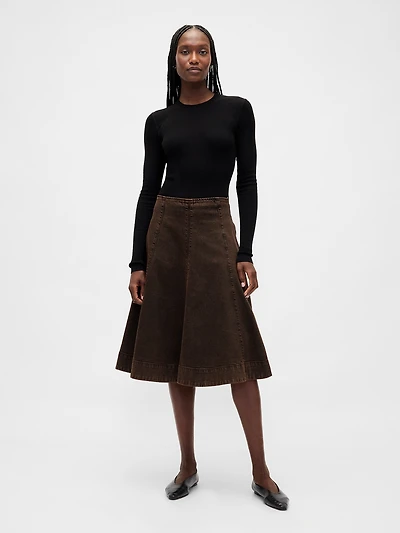 Denim Tulip Midi Skirt