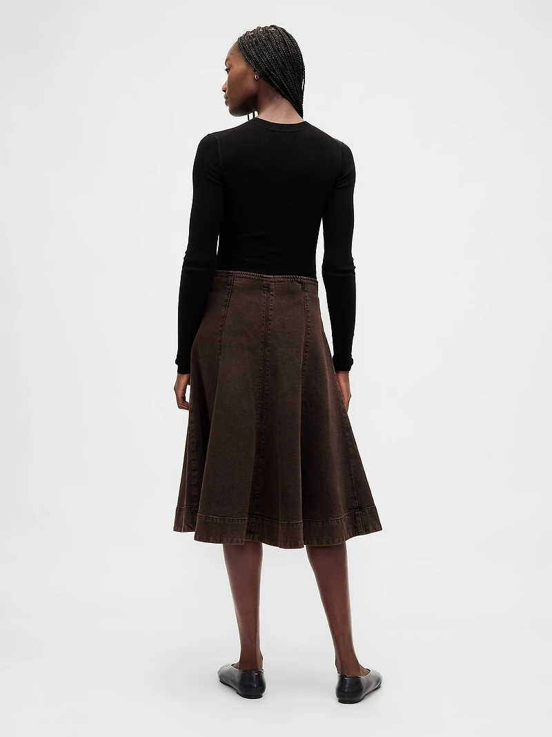 Denim Tulip Midi Skirt