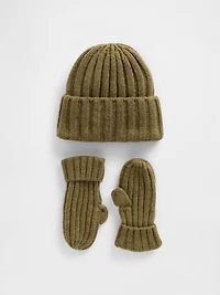 Ensemble de bonnet et mitaines en ticot côtelé Effet cachemire pour Bébé Tout-petit