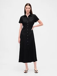 Linen-Blend Midi Shirtdress