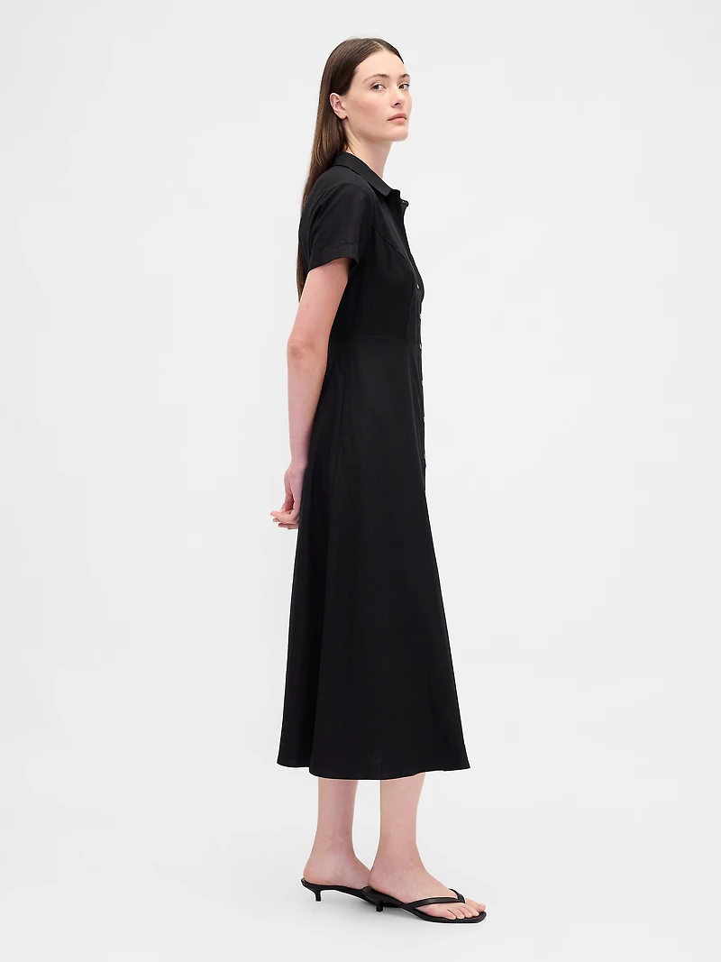 Linen-Blend Midi Shirtdress