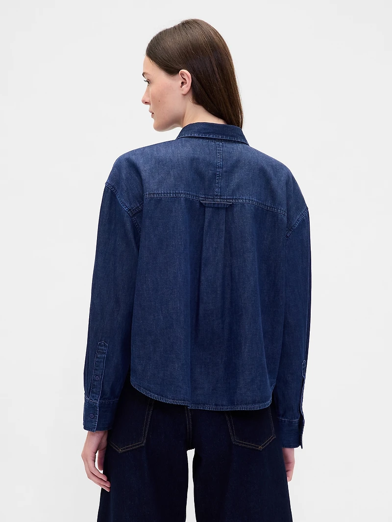 UltraSoft Denim Straight-Hem Crop Shirt