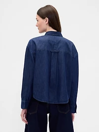 UltraSoft Denim Straight-Hem Crop Shirt