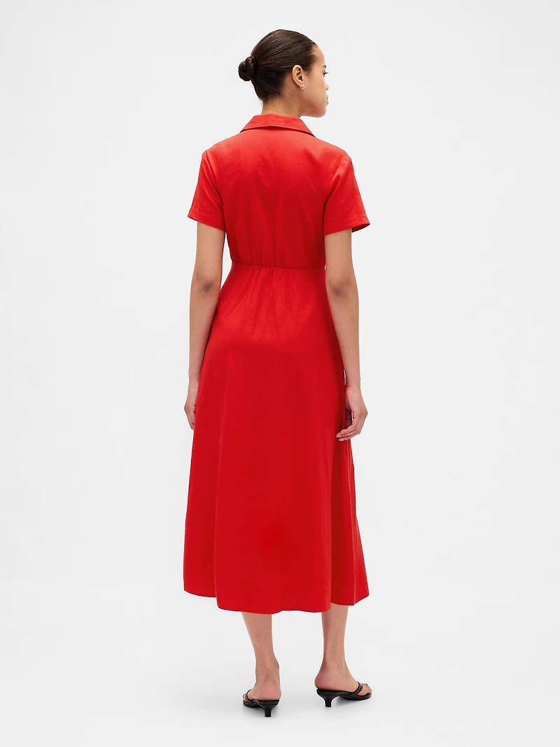 Linen-Blend Midi Shirtdress