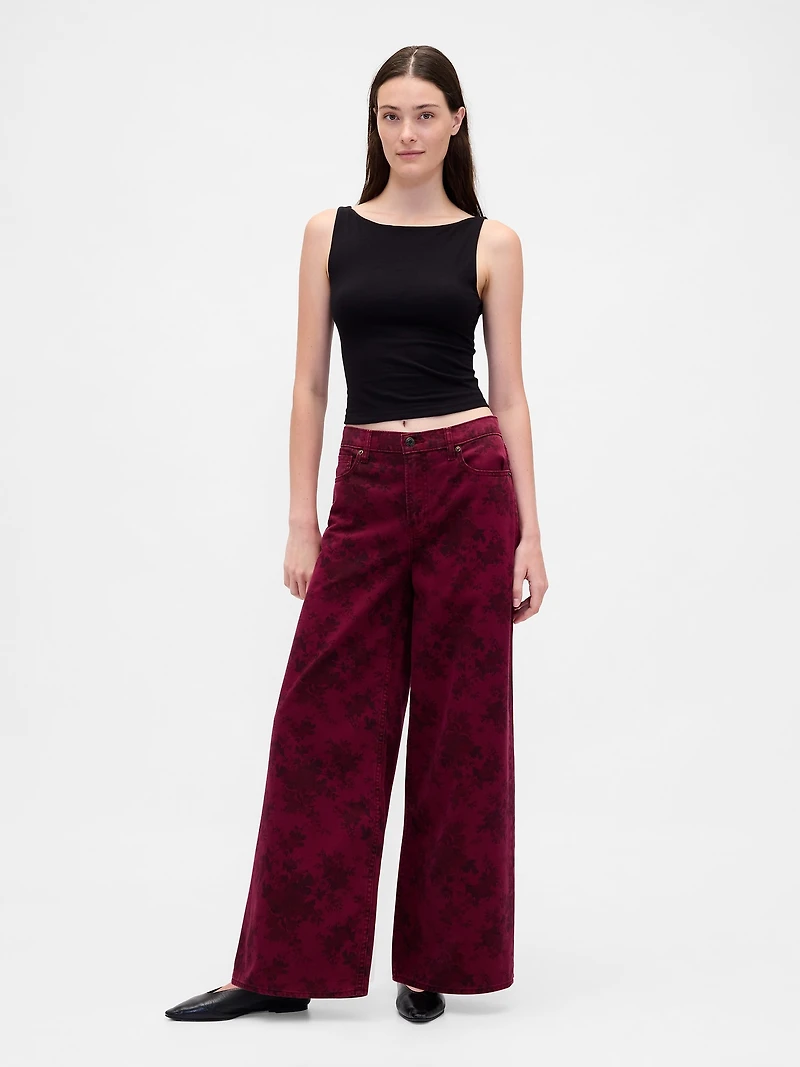 Mid Rise Floral Baggy Jeans