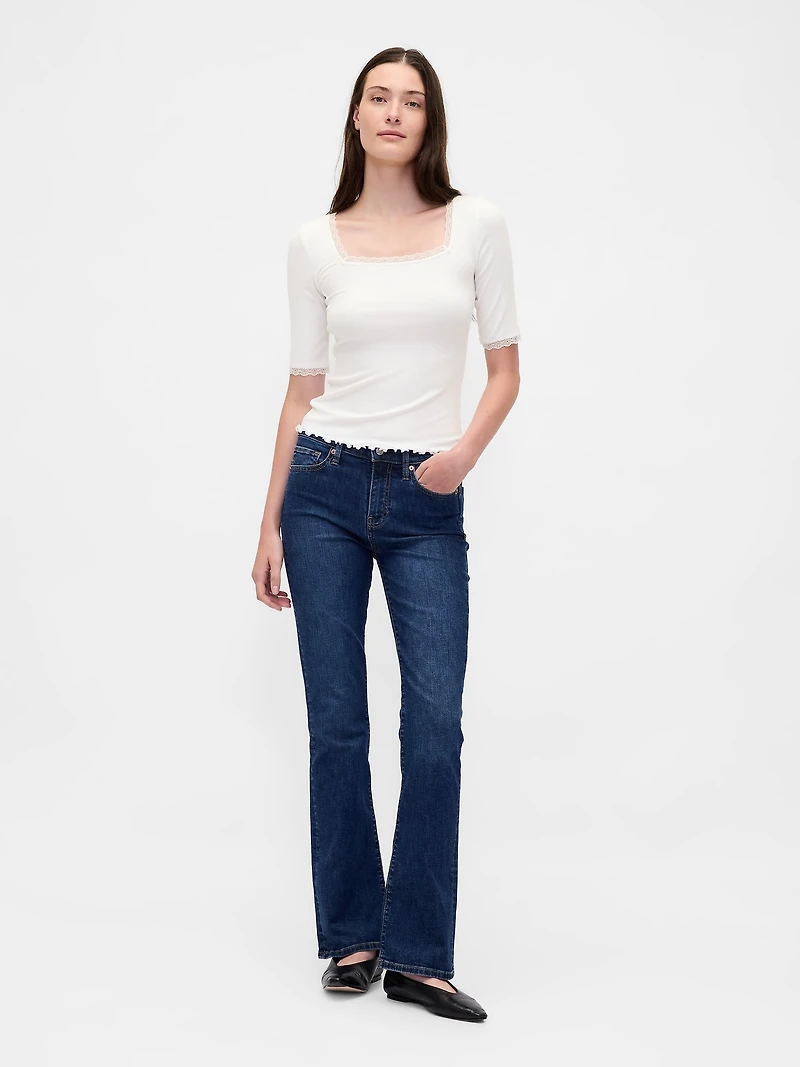 Modal Rib Lace-Trim Square-Neck T-Shirt