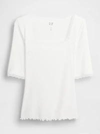 Modal Rib Lace-Trim Square-Neck T-Shirt