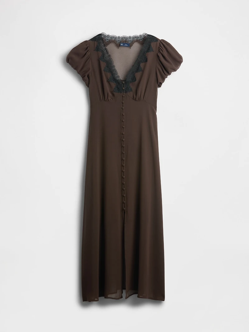 Lace-Trim V-Neck Maxi Dress