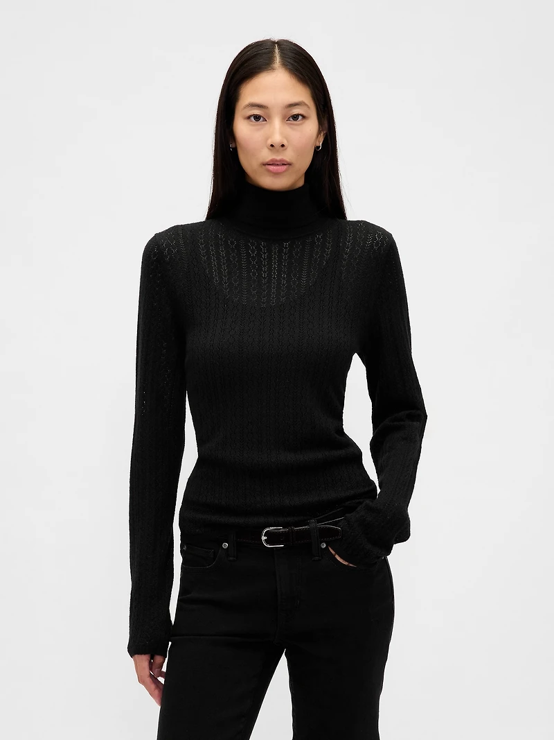 Pointelle Turtleneck Sweater