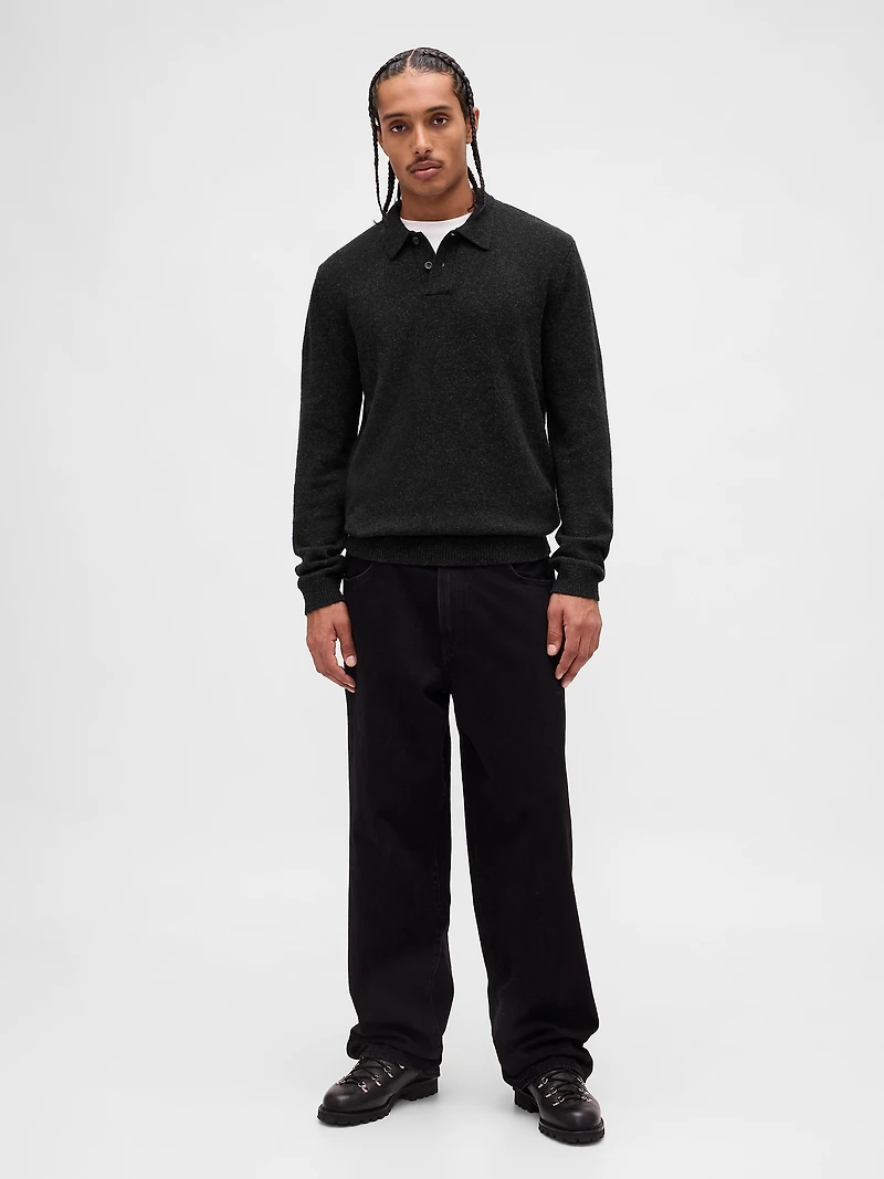 Merino Wool-Blend Polo Shirt Sweater