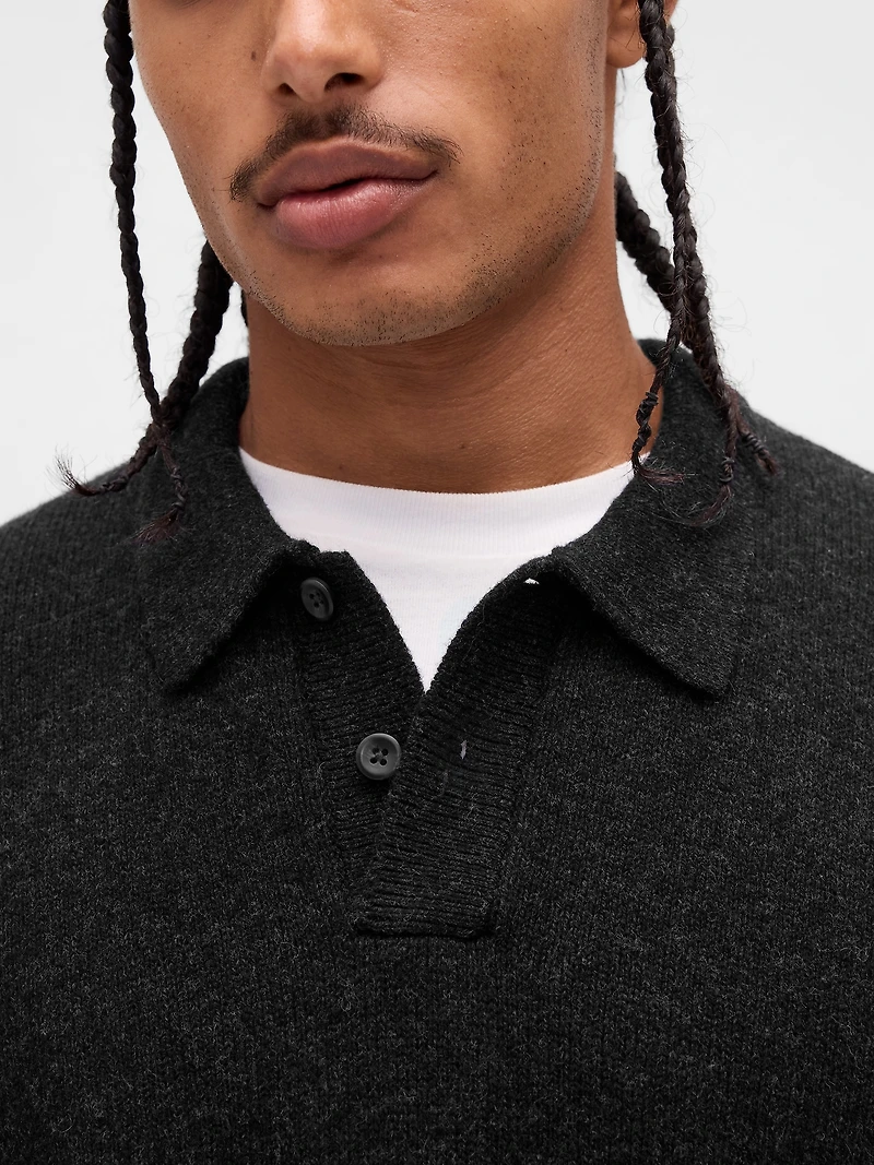 Merino Wool-Blend Polo Shirt Sweater