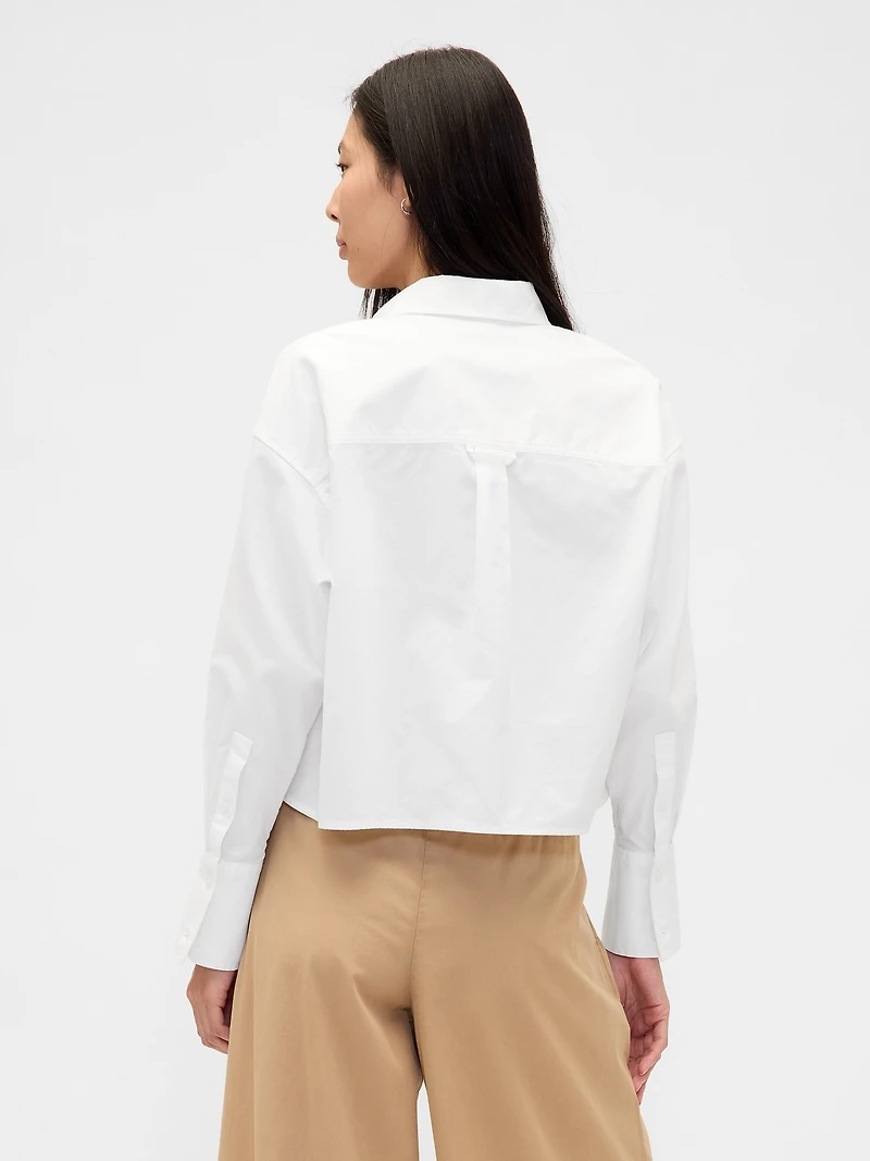 Organic Cotton Oxford Straight-Hem Crop Shirt