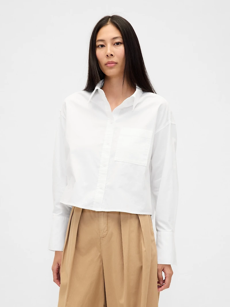 Organic Cotton Oxford Straight-Hem Crop Shirt