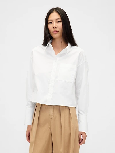 Organic Cotton Oxford Straight-Hem Crop Shirt