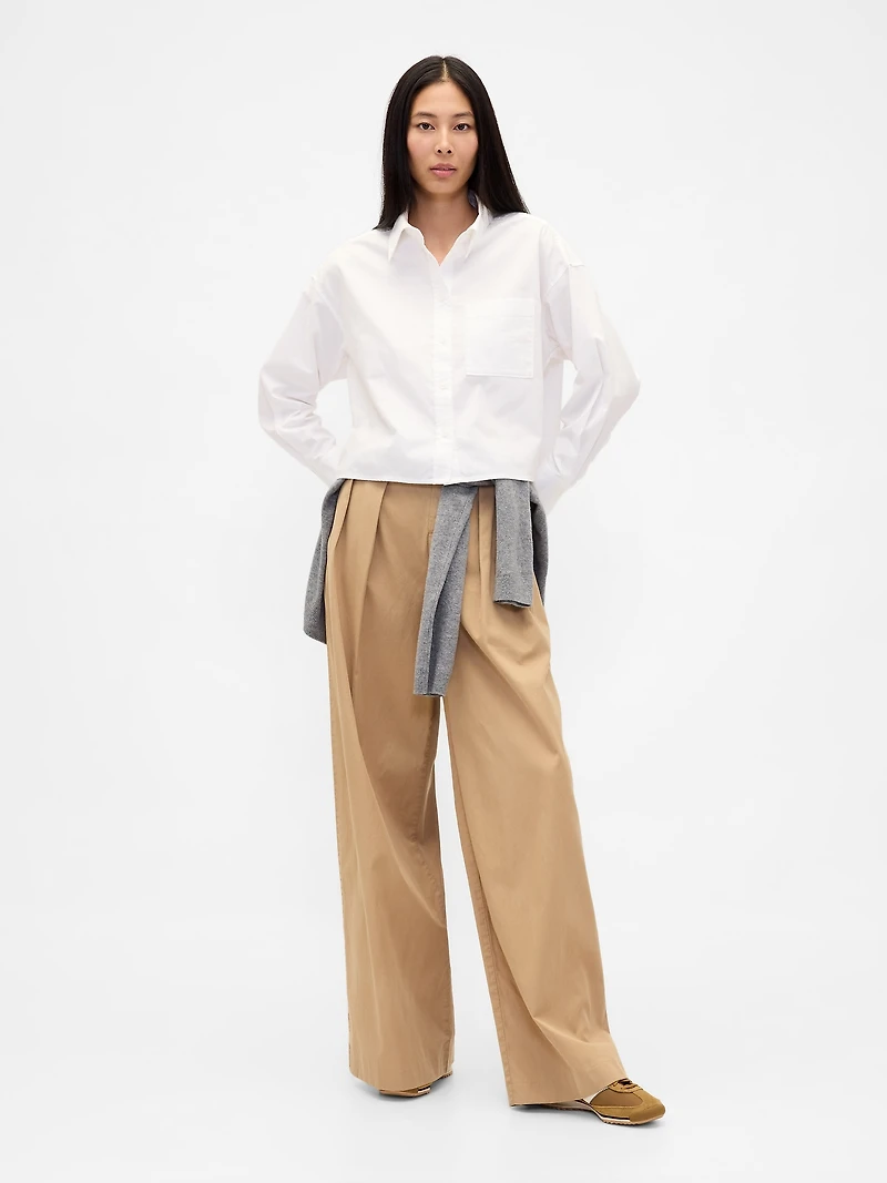 Organic Cotton Oxford Straight-Hem Crop Shirt