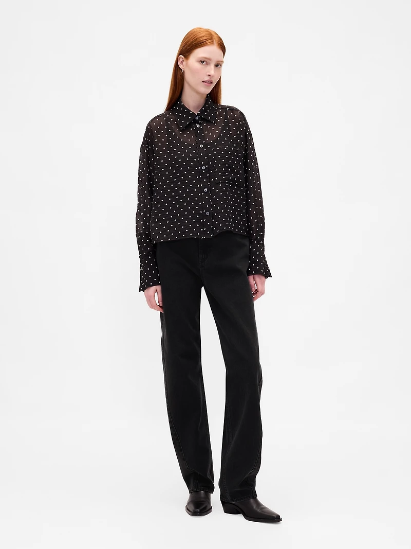 Sheer Straight-Hem Crop Shirt