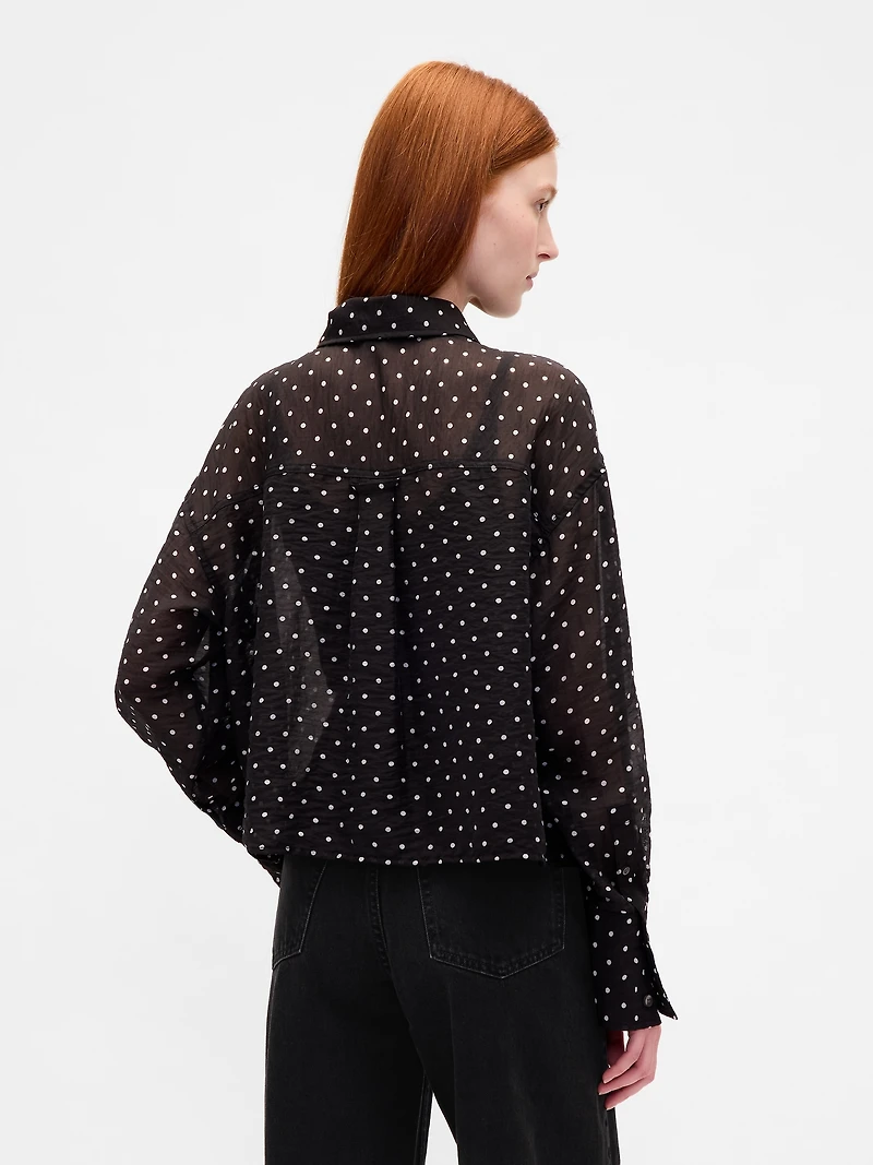 Sheer Straight-Hem Crop Shirt