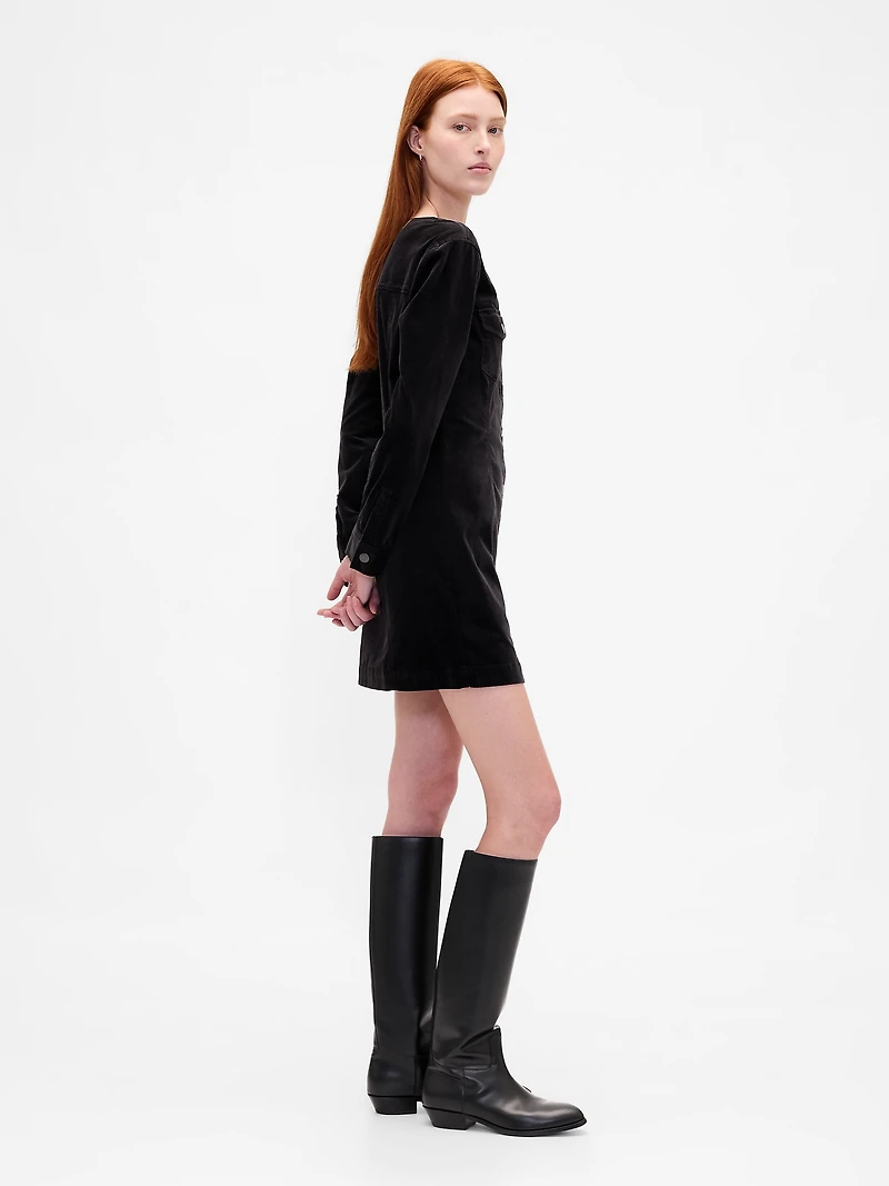 Velvet V-Neck Pocket Mini Dress