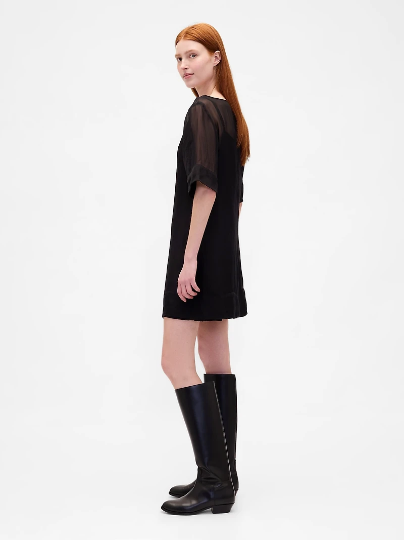 Sheer Organza Mini Shift Dress
