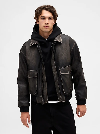 Recycled Vegan Leather Bomber Jacket