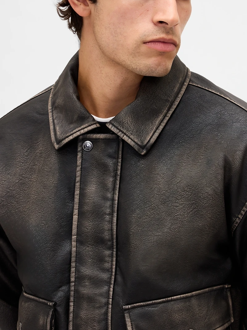 Recycled Vegan Leather Bomber Jacket