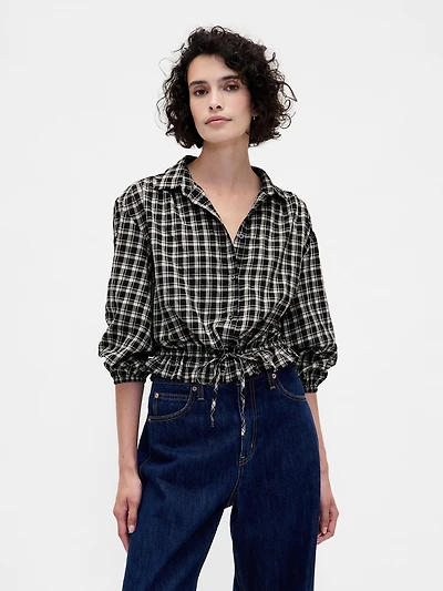 Flannel Tie-Waist Top
